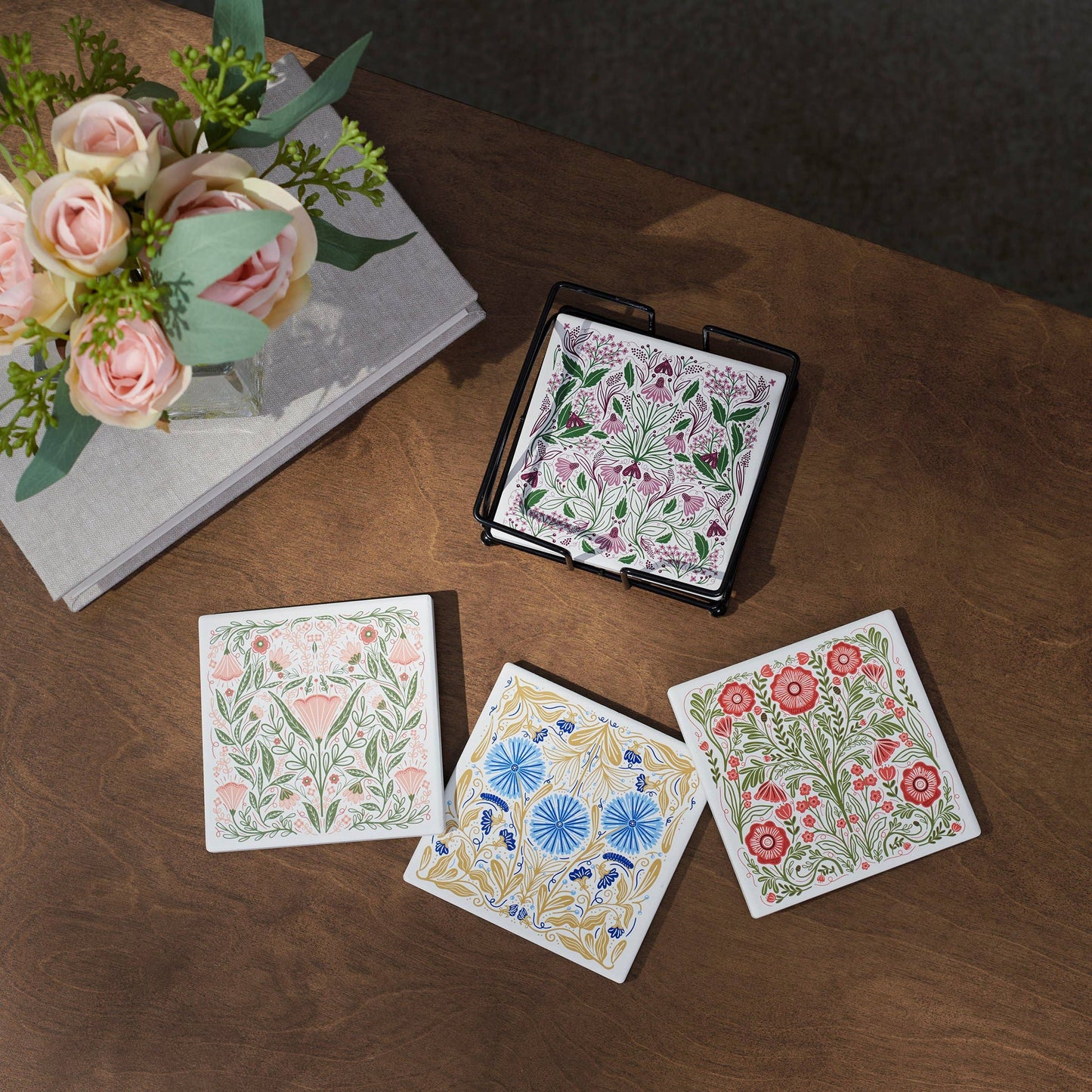 Botanical Folk Art Coaster Set