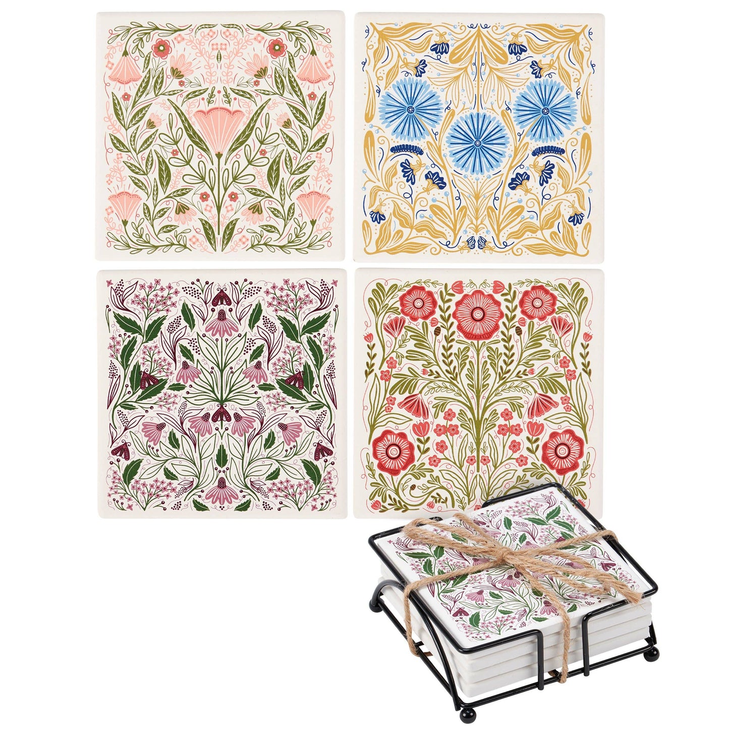 Botanical Folk Art Coaster Set