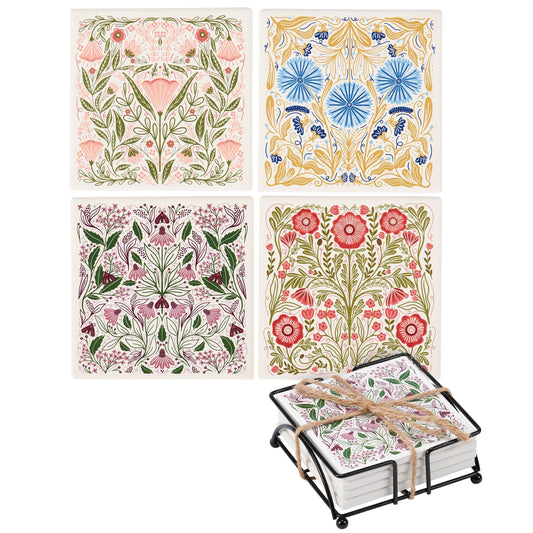 Botanical Folk Art Coaster Set